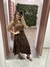 Cropped Canelado Nula Manga Flor Marrom