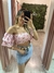 Cropped Lastex Ciganinha Floral Rosa - comprar online