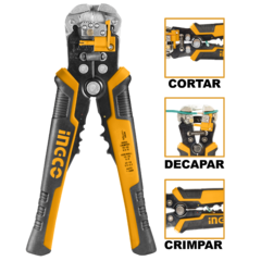 ALICATE AUTOMATICO 3 EM 1 PARA ELETRICISTA - CORTAR DECAPAR E CRIMPAR 8.1/4" HWSP102418 INGCO