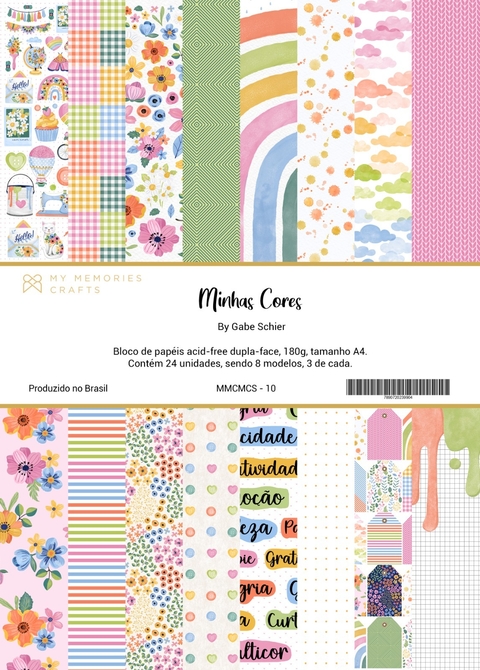 3 Unidades - Bloco A4 - Coleção Minhas Cores - My Memories Crafts - MMCMCS-10