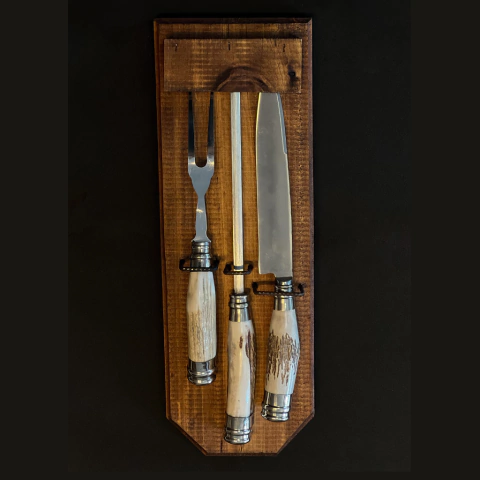 Set de cubiertos parrillero 3 piezas Ciervo Natural doble alpaca