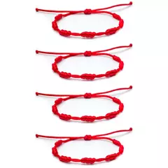 Pulseira Vermelha kit com 4 pulseiras da Sorte 7 Nós | Amuleto da Kabbalah | Proteção contra o Mau-Olhado | Prosperidade |