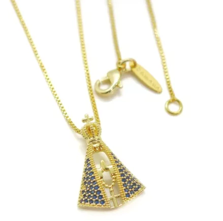 Colar Nossa Senhora Aparecida Cravejado Folheado Ouro 18k - comprar online
