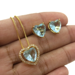 Conjunto Brinco e Colar Coração Cravejado