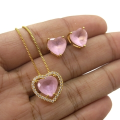 Conjunto Brinco e Colar Coração Cravejado - comprar online