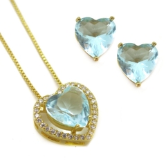 Conjunto Brinco e Colar Coração Cravejado