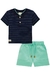 CONJ. CAMISETA EM MALHA LISTRA PONTILHADA E BERMUDA EM SARJA AZUL MARINHO LUC.BOO 78376 - comprar online