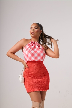 VESTIDO CURTO COM LASTEX XADREZ - 51706