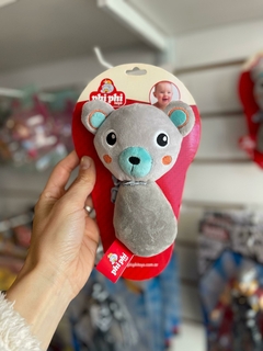PELUCHE BEBE SONAJERO OSO GRIS 15CM.