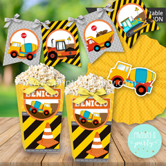 kit imprimible construcción varón fiesta decoración tractor grúa candy bar