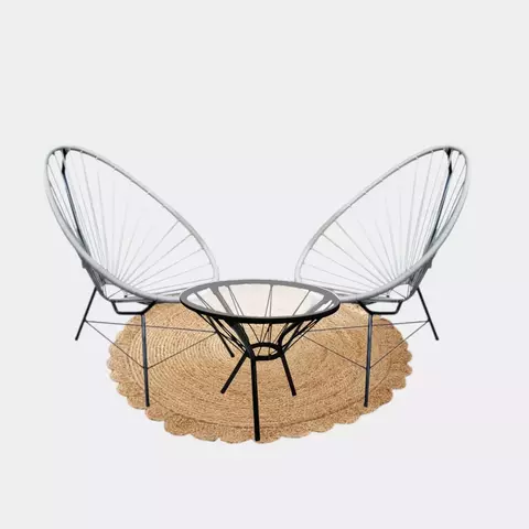 Juego x2 Sillones Acapulco PVC + Mesa Baja c/Vidrio