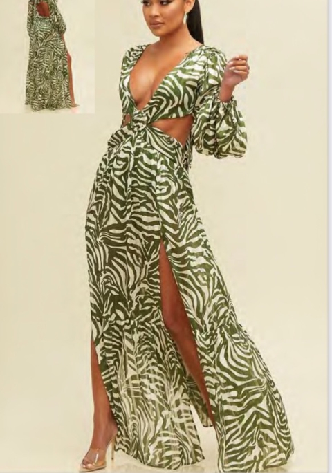 Maxi vestido verde zebra