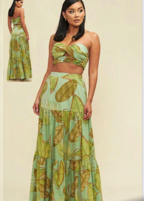 Set 2 piezas falda y top palmeras