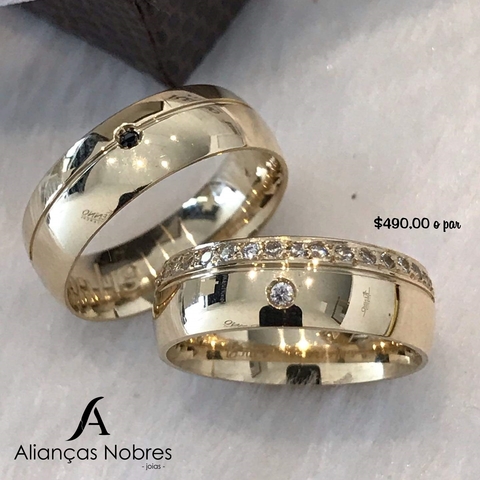 Alianças em Moedas Antigas 8mm Abauladas Pedra Cristal + Preta