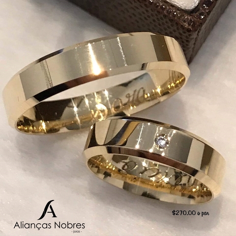 Alianças em Moedas Antigas 6mm Chanfrada com Pedra Central