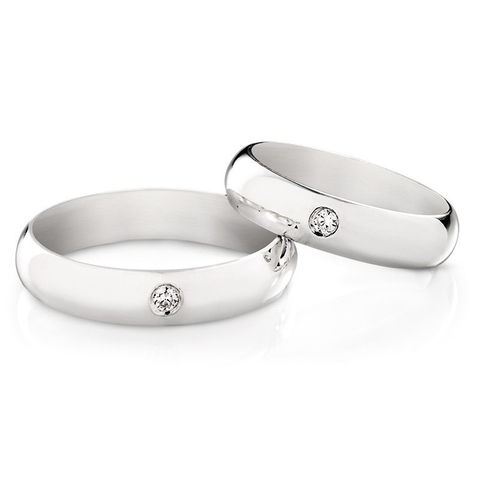 Alianças em Prata 4mm abauladas Pedra no Par