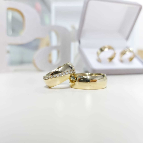 Alianças em Moedas Antigas 8mm Abauladas Pedras na Diagonal