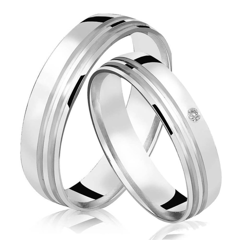 Alianças em Prata 5mm Abauladas + Frisos e Pedra