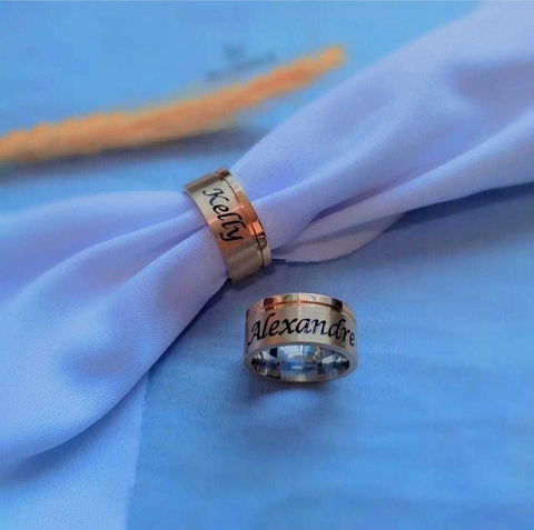 Alianças em Moedas Antigas 10mm Retas com Nome Externo Resinado