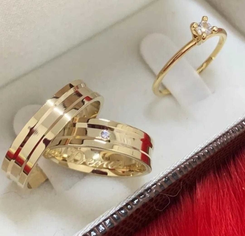 Kit Alianças em Moedas Antigas + Solitario