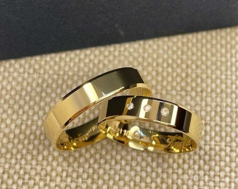 Alianças em Moedas Antigas 5mm Chanfradas 3 Pedras