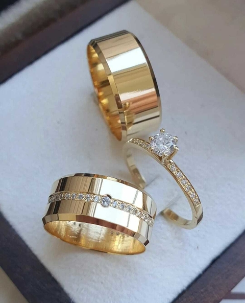 Combo Paratudo ! Alianças em Moedas Antigas em 10mm Chanfradas + Solitario