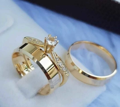 Combo Alianças em Moedas Antigas 6mm Chanfradas + Solitario Aviador