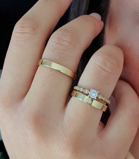 Combo em Moedas Antigas 3mm Retas Coração em Pedras + Solitario