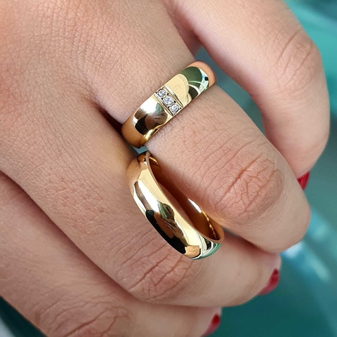 Alianças em Moedas Antigas 5mm Abauladas 3 Pedras