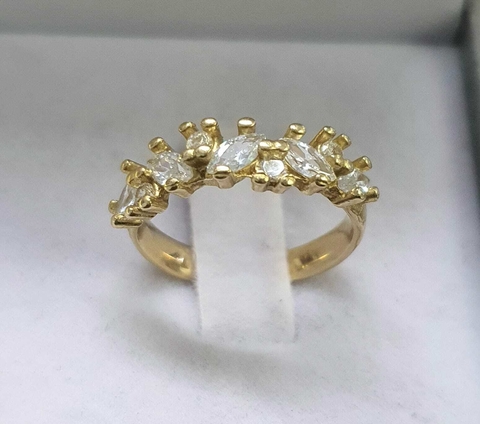 Anel Solitario em Moedas Antigas Pedra Navete