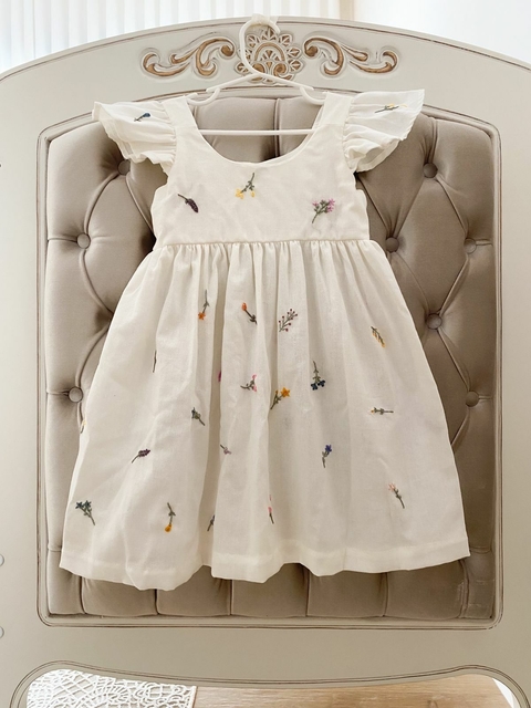 Vestido Magnólia - Linho Off White - Bordado à mão