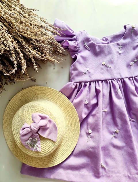 Vestido Magnólia - Linho Lavanda - Bordado à mão