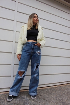 Calça Wide Leg Rasgada