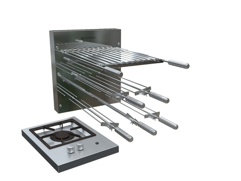 Churrasqueira Rotativa Super Premium - Espetos Suspensos + Grelha Estática + Fogareiro