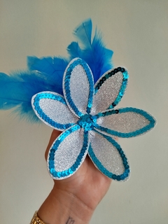 Presilha Flor da Folia - Prata e Azul