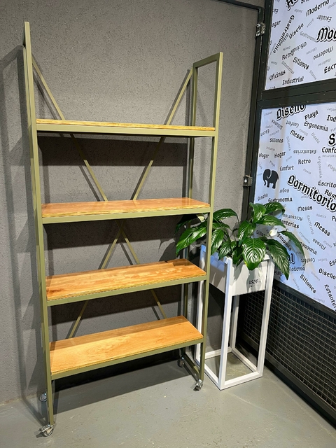 ESTANTERÍA INDUSTRIAL CON ESTANTES DE MADERA LUSTRADA – 7003 - comprar online