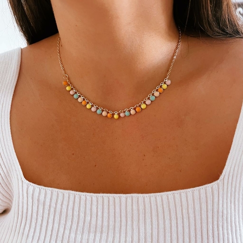 Choker Dourada Esmaltada Tons Pastéis Bolinhas Isabel