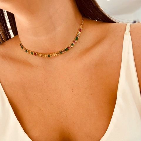 Choker Rivera Dourada Colorida