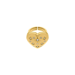 Anel Dourado coração com Strass Ajustável