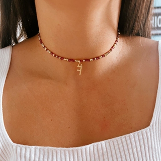Choker Cristal Rosa com Dourado e Inicial
