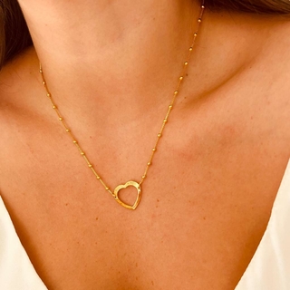 Colar Dourado com bolinhas e Coração Lexa