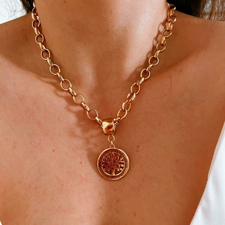 Colar Dourado de Corrente com pingente Removível de arvore da vida Vera