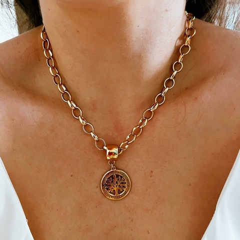 Colar Dourado de Corrente com pingente Removível de arvore da vida Vera
