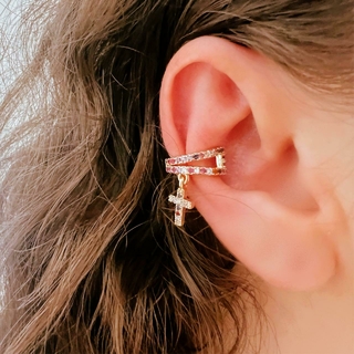 Fake piercing Dourado Colorido Cruz