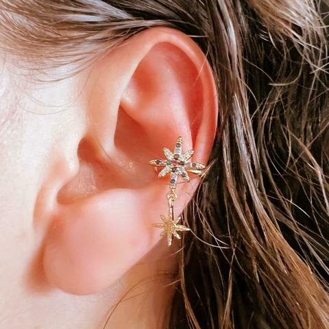 Fake Piercing Dourado com estrela colorida