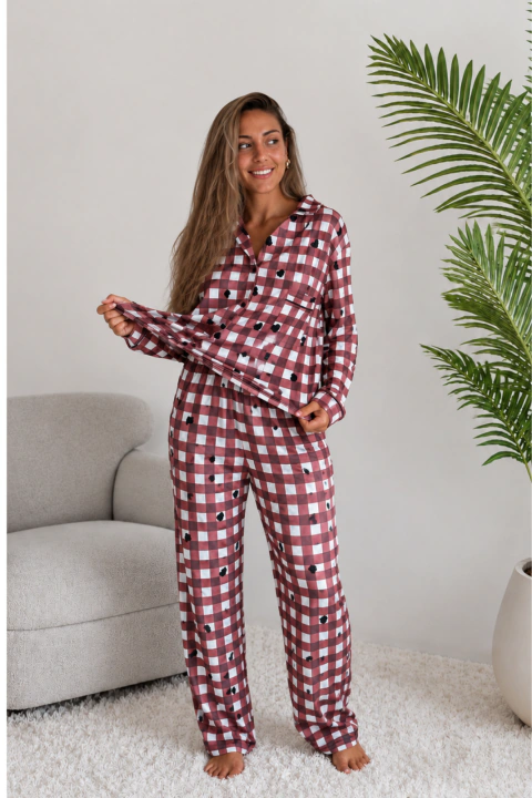 PIJAMA CAMISERO ESTAMPADO - Amanda Lenceria