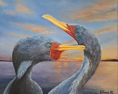 "AMOR DE CORMORANES" OELO ESPATULADO - BASTIDOR ENTELADO - 40X50 -