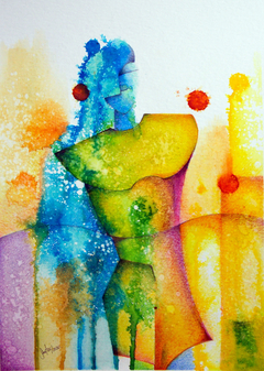 Solitario y feliz de color - Pieza de 25x35 cm, sobre papel, con ecoline y lápices de color 2020