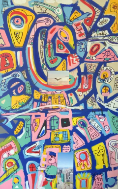 Bird's Eye View / 52"H x 33"L x 1.75"D / Mixed media on canvas / USD 1800