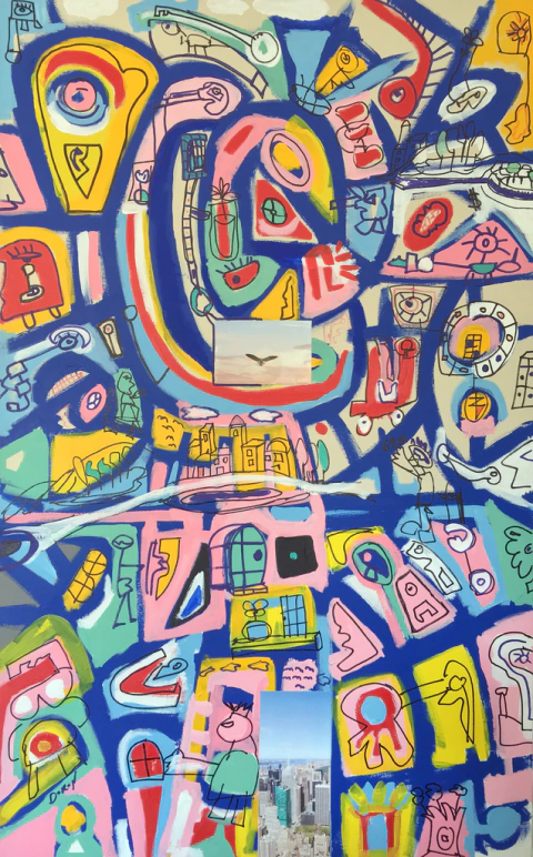 Bird's Eye View / 52"H x 33"L x 1.75"D / Mixed media on canvas / USD 1800